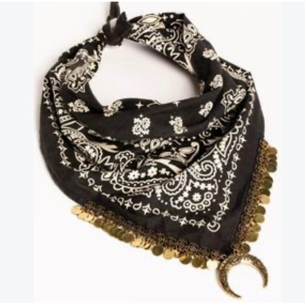 NWT Idyllwind Miranda Lambert Black Paisley Bandana Scarf Coin Crescent Moon New